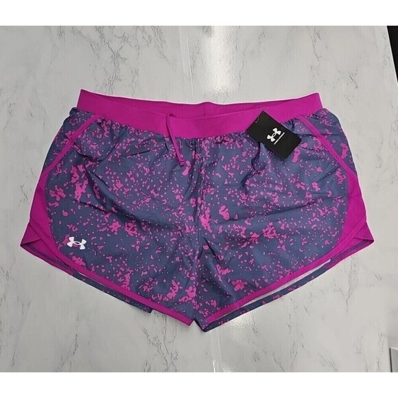 Under Armour womens Fly By 2.0 Printed Running Shorts Mineral Blue Size XL NEW - Picture 1 of 8